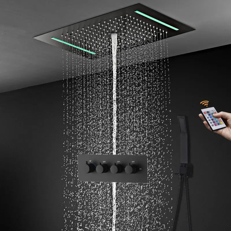 SaniSupreme® AquaTherme Plafond Thermostatische Doucheset Genua 3 weg Inbouw Plafond LED regendouche Mat Zwart