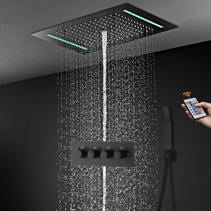SaniSupreme® AquaTherme Plafond Thermostatische Doucheset Genua 3 weg Inbouw Plafond LED regendouche Mat Zwart
