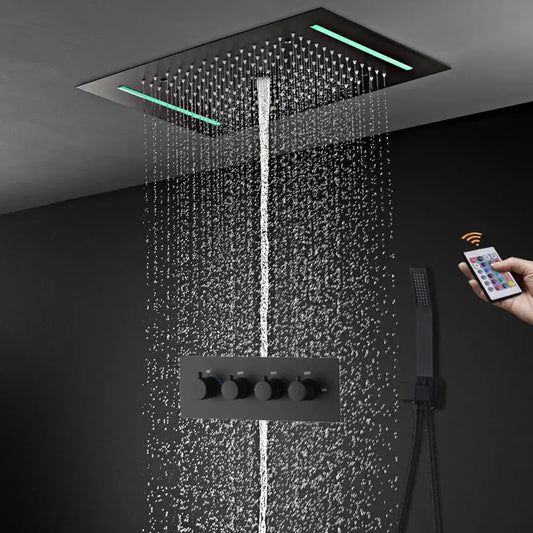 SaniSupreme® AquaTherme Plafond Thermostatische Doucheset Genua 3 weg Inbouw Plafond LED regendouche Mat Zwart