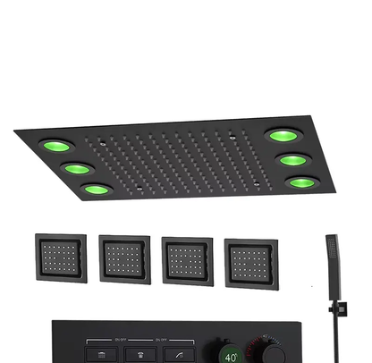 SaniSupreme® AquaTherme Plafond Thermostatische Doucheset Venetie 3 weg Inbouw Plafond LED regendouche Mat Zwart Sanisupreme