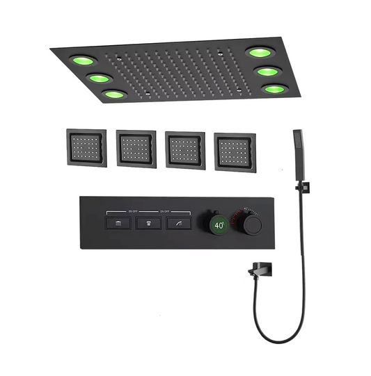 SaniSupreme® AquaTherme Plafond Thermostatische Doucheset Venetie 3 weg Inbouw Plafond LED regendouche Mat Zwart Sanisupreme