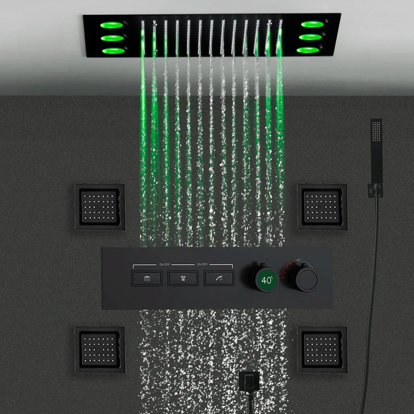 SaniSupreme® AquaTherme Plafond Thermostatische Doucheset Venetie 3 weg Inbouw Plafond LED regendouche Mat Zwart