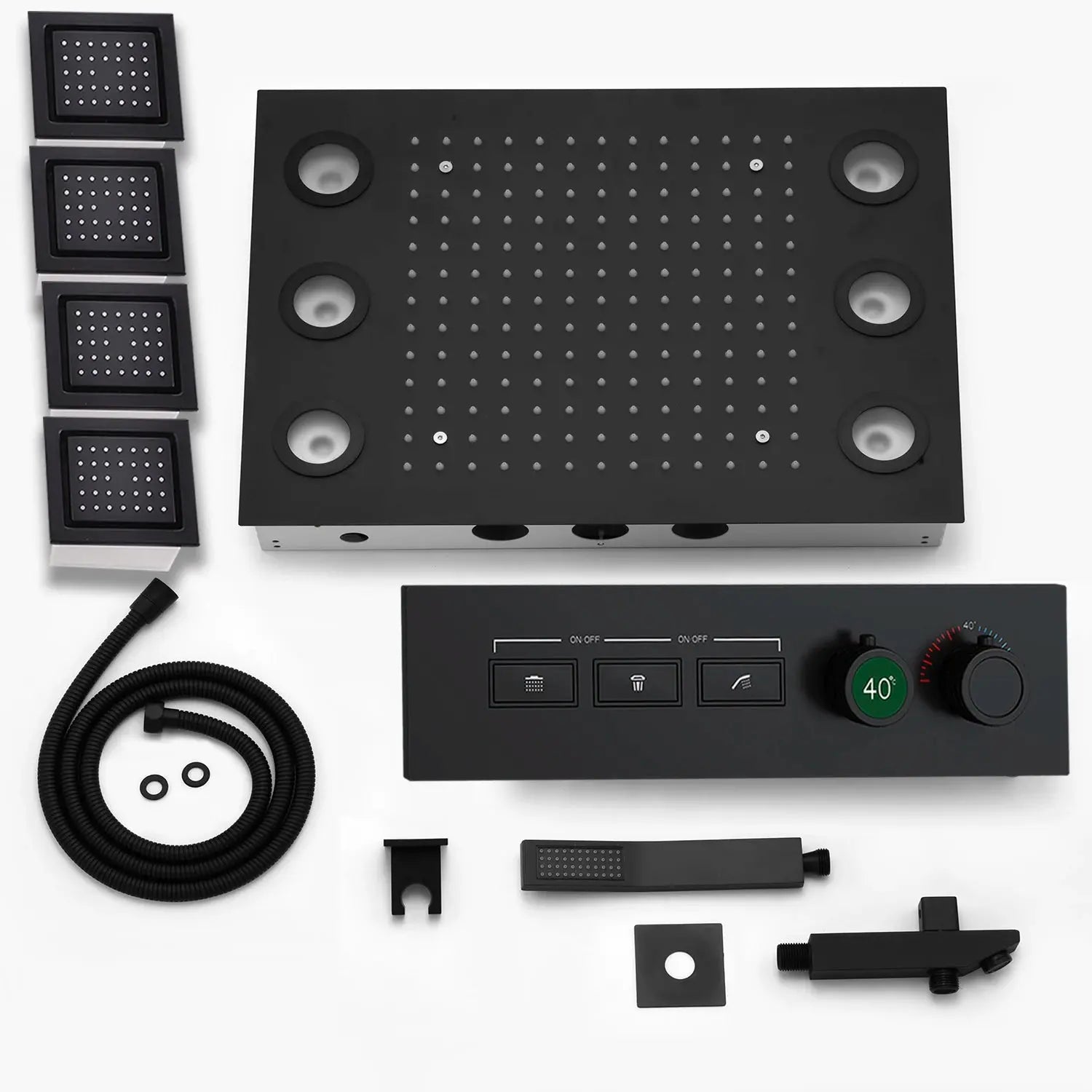 SaniSupreme® AquaTherme Plafond Thermostatische Doucheset Venetie 3 weg Inbouw Plafond LED regendouche Mat Zwart