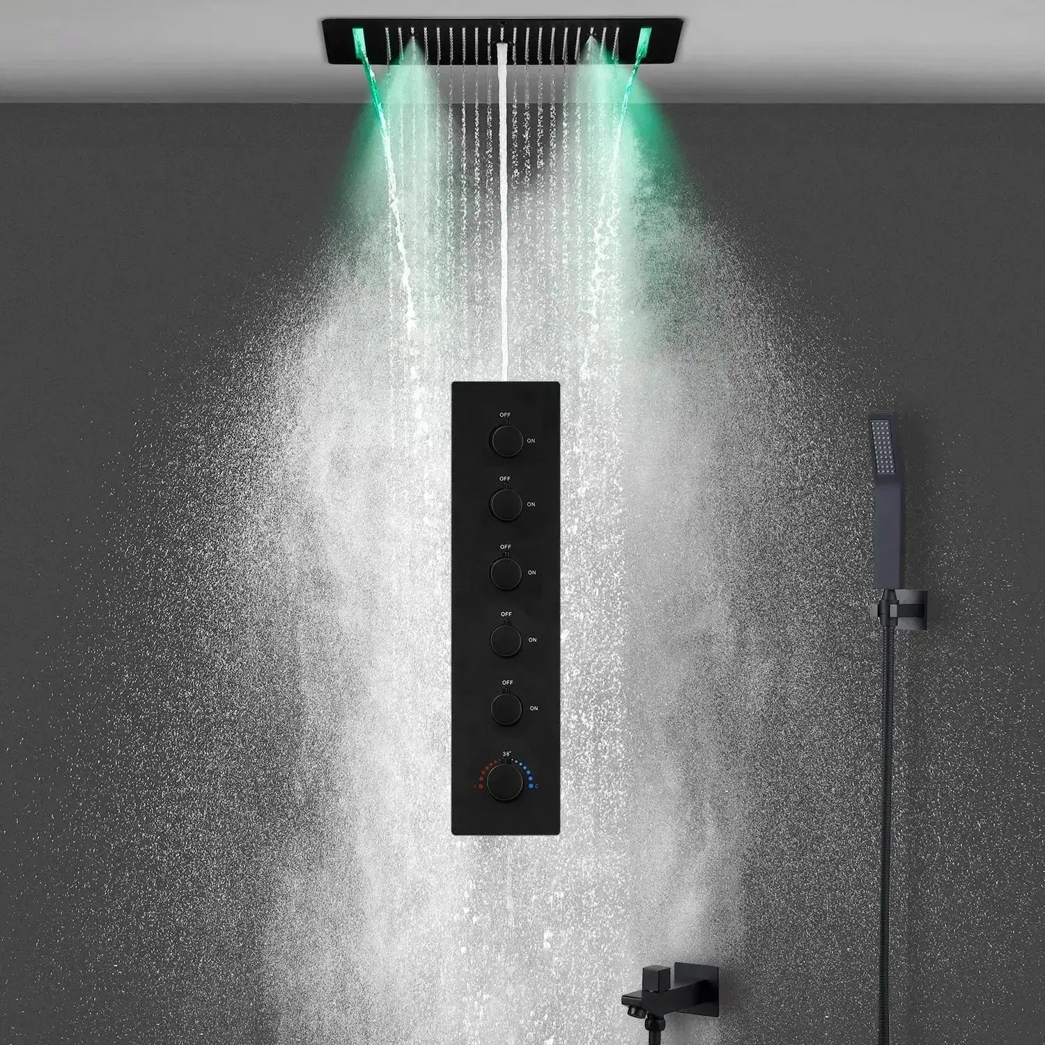 SaniSupreme® AquaTherme Plafond Thermostatische Inbouw Regendouche Napels LED Mat Zwart