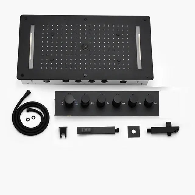 SaniSupreme® AquaTherme Plafond Thermostatische Doucheset Napels 5 weg Plafond LED regendouche Mat Zwart Sanisupreme