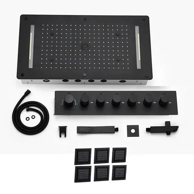 SaniSupreme® AquaTherme Plafond Thermostatische Inbouw Regendouche Napels LED Mat Zwart