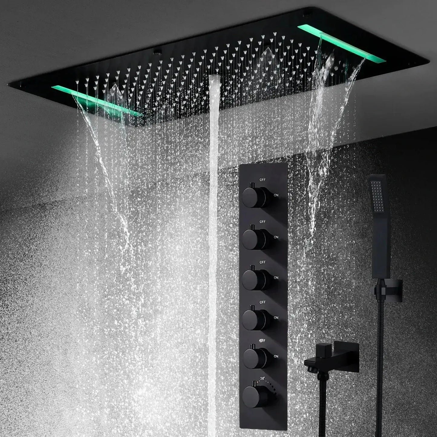 SaniSupreme® AquaTherme Plafond Thermostatische Inbouw Regendouche Napels LED Mat Zwart