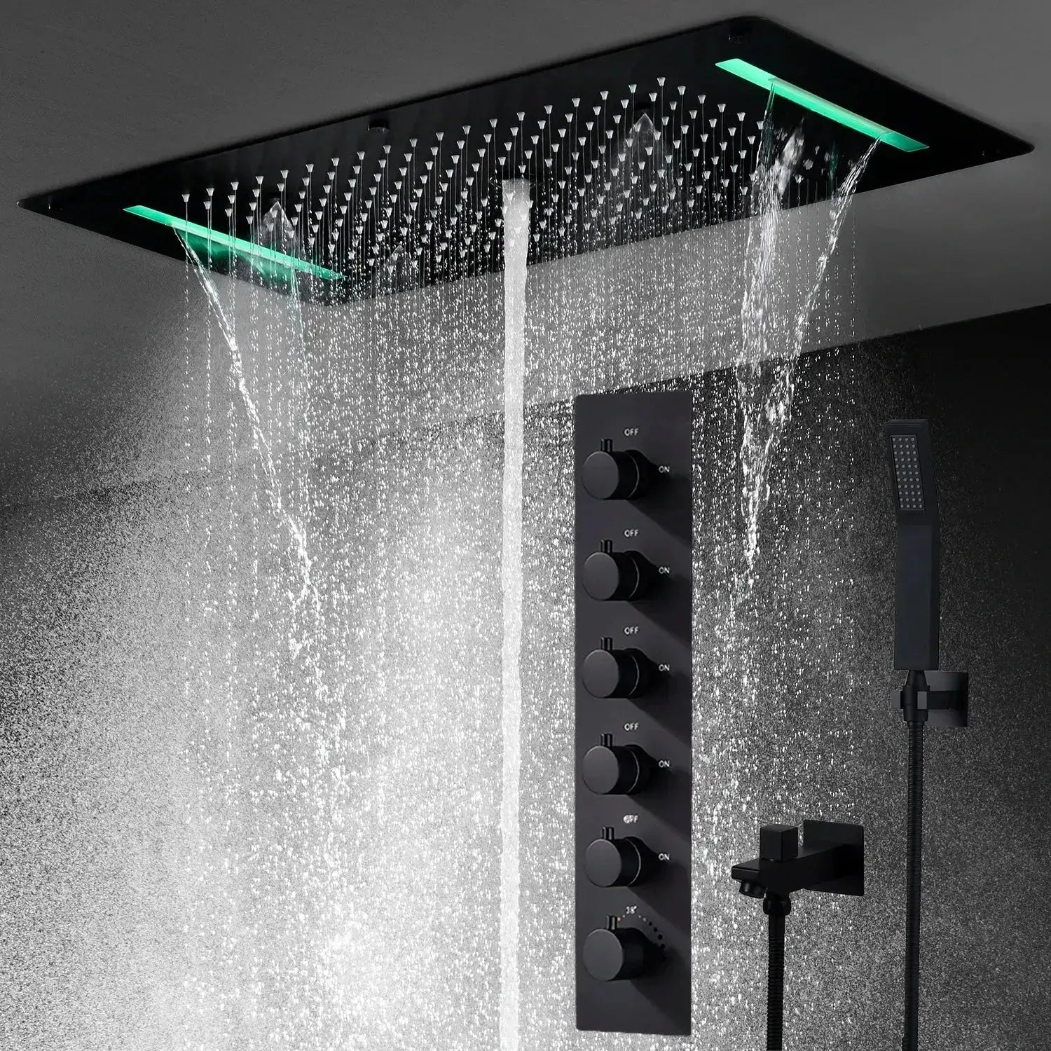 SaniSupreme® AquaTherme Plafond Thermostatische Inbouw Regendouche Napels LED Mat Zwart