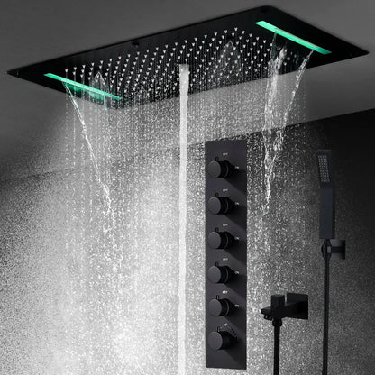 SaniSupreme® AquaTherme Plafond Thermostatische Inbouw Regendouche Napels LED Mat Zwart