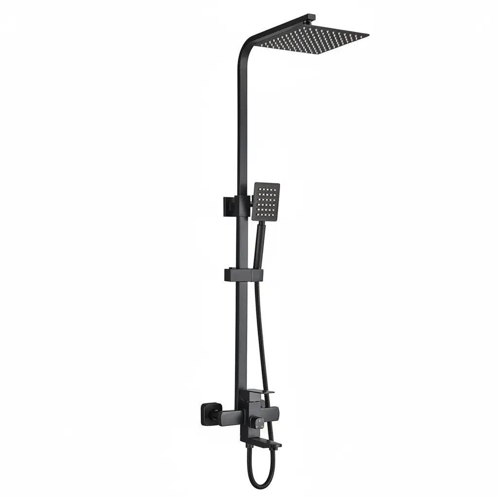 SaniSupreme Arizona opbouw bad doucheset 3-weg met baduitloop 20 cm regendouche mat zwart vierkant Sanisupreme