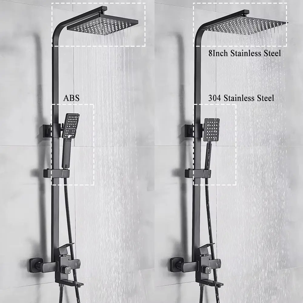 SaniSupreme Arizona Basic opbouw bad doucheset 3 - weg met baduitloop 20 cm. ABS regendouche mat zwart vierkant