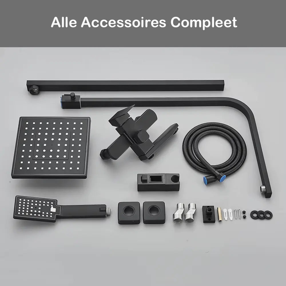 SaniSupreme Arizona Basic opbouw bad doucheset 3 - weg met baduitloop 20 cm. ABS regendouche mat zwart vierkant