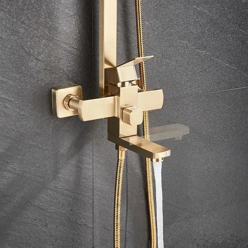 SaniSupreme Arizona opbouw bad doucheset 3 - weg met baduitloop 30 cm. regendouche Goud Geborsteld