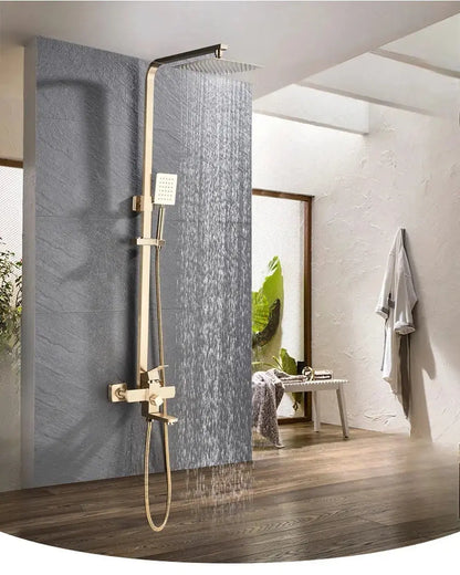 SaniSupreme Arizona opbouw bad doucheset 3 - weg met baduitloop 30 cm. regendouche Goud Geborsteld