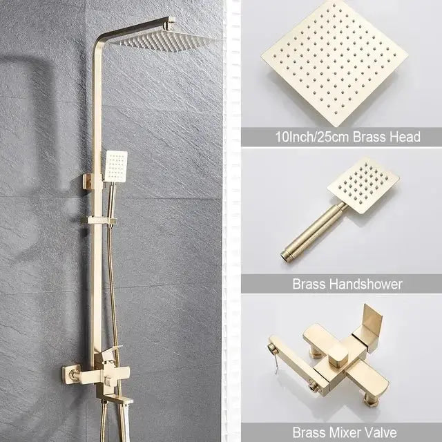 SaniSupreme Arizona opbouw bad doucheset 3 - weg met baduitloop 30 cm. regendouche Goud Geborsteld