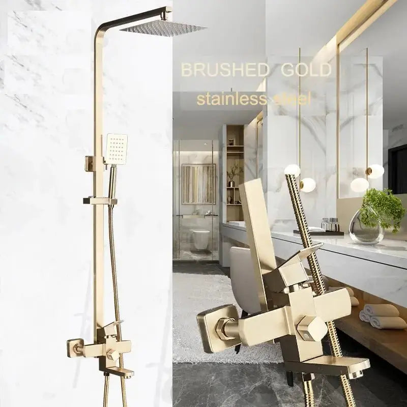 SaniSupreme Arizona opbouw bad doucheset 3 - weg met baduitloop 30 cm. regendouche Goud Geborsteld