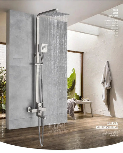 SaniSupreme Arizona opbouw bad doucheset 3 - weg met baduitloop 30 cm. regendouche RVS Geborsteld