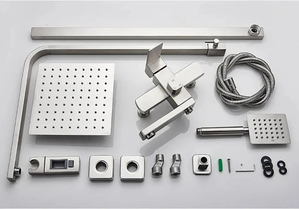 SaniSupreme Arizona opbouw bad doucheset 3 - weg met baduitloop 30 cm. regendouche RVS Geborsteld