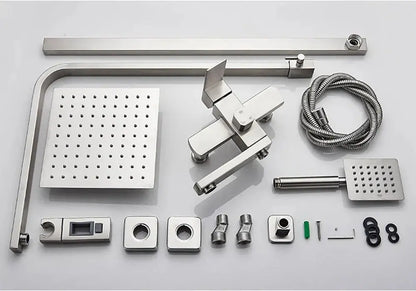 SaniSupreme Arizona opbouw bad doucheset 3 - weg met baduitloop 30 cm. regendouche RVS Geborsteld