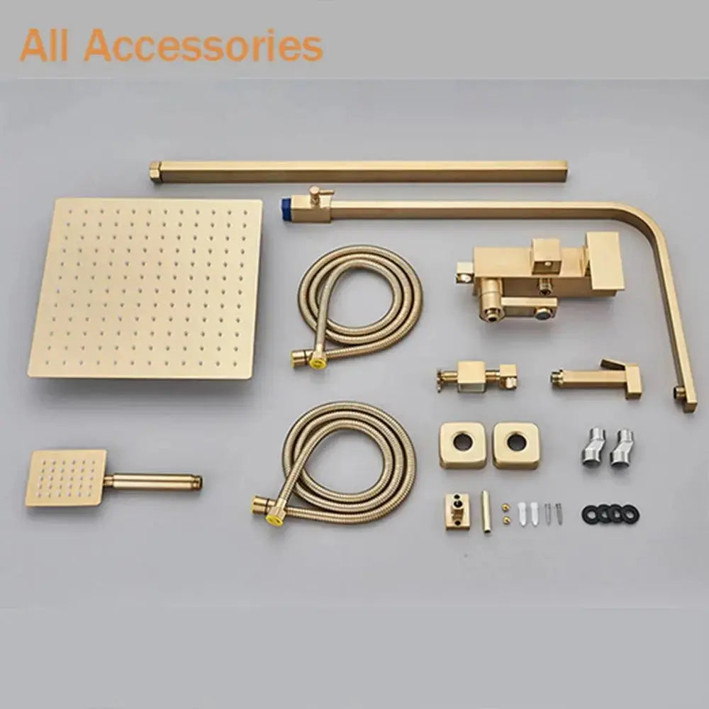 SaniSupreme Arizona Premium opbouw bad doucheset 4 - weg met baduitloop 30 cm en bidet regendouche Goud Geborsteld