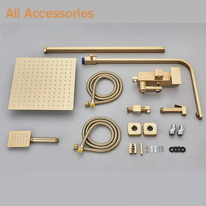 SaniSupreme Arizona Premium opbouw bad doucheset 4 - weg met baduitloop 30 cm en bidet regendouche Goud Geborsteld