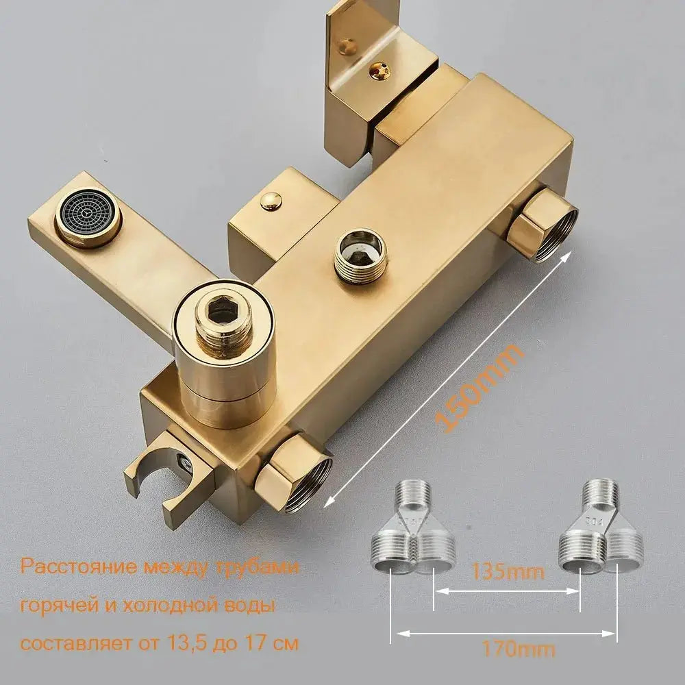 SaniSupreme Arizona Premium opbouw bad doucheset 4 - weg met baduitloop 30 cm en bidet regendouche Goud Geborsteld