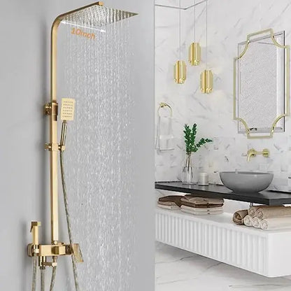 SaniSupreme Arizona Premium opbouw bad doucheset 4 - weg met baduitloop 30 cm en bidet regendouche Goud Geborsteld