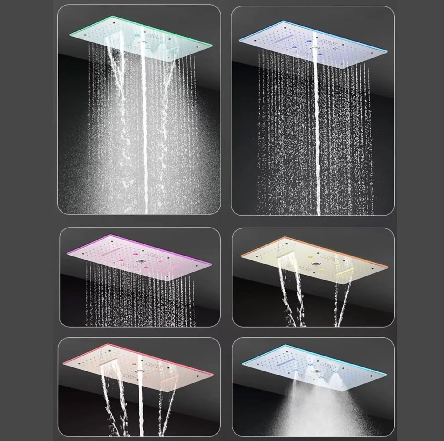 SaniSupreme® Aurora Plafond Thermostatische Doucheset 5 weg systeem Inbouw Plafond LED & Audio regendouche Chroom Glans