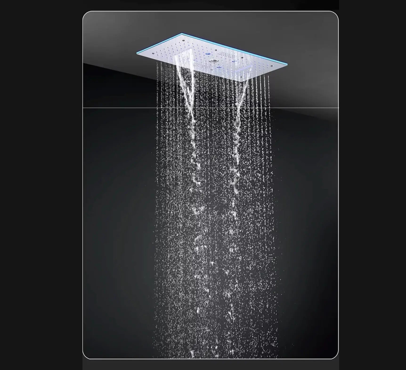 SaniSupreme® Aurora Plafond Thermostatische Doucheset 5 weg systeem Inbouw Plafond LED & Audio regendouche Chroom Glans