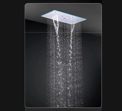 SaniSupreme® Aurora Plafond Thermostatische Doucheset 5 weg systeem Inbouw Plafond LED & Audio regendouche Chroom Glans