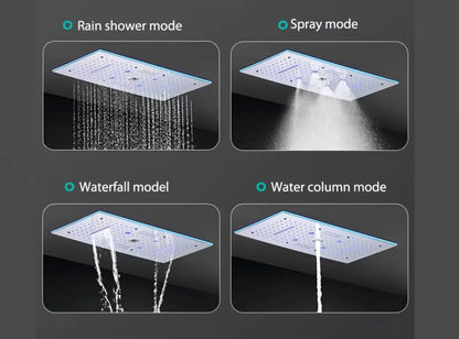 SaniSupreme® Aurora Plafond Thermostatische Doucheset 5 weg systeem Inbouw Plafond LED & Audio regendouche Chroom Glans