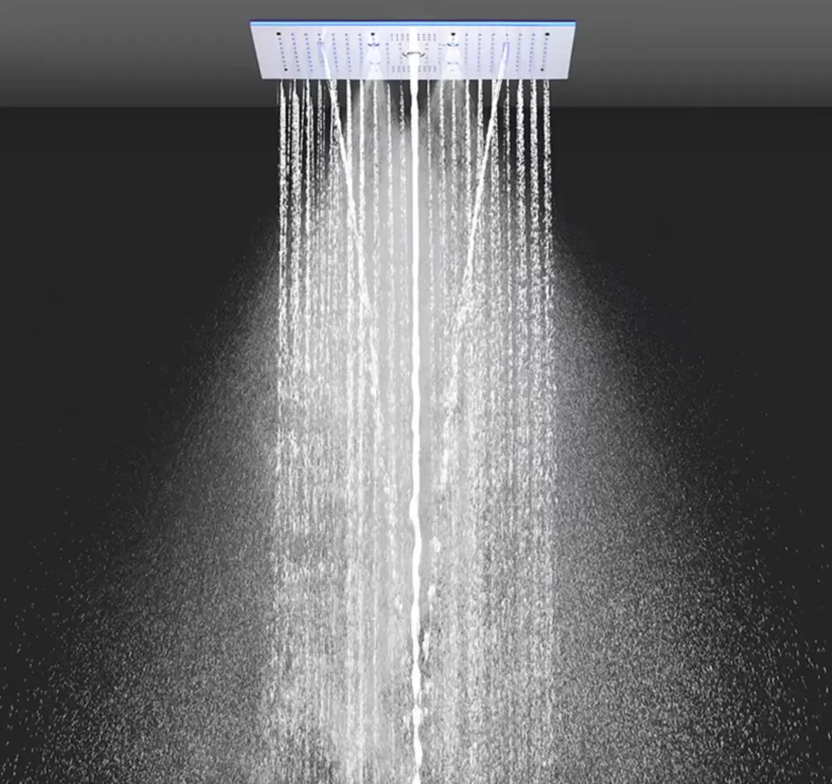 SaniSupreme® Aurora Plafond Thermostatische Doucheset 5 weg systeem Inbouw Plafond LED & Audio regendouche Chroom Glans