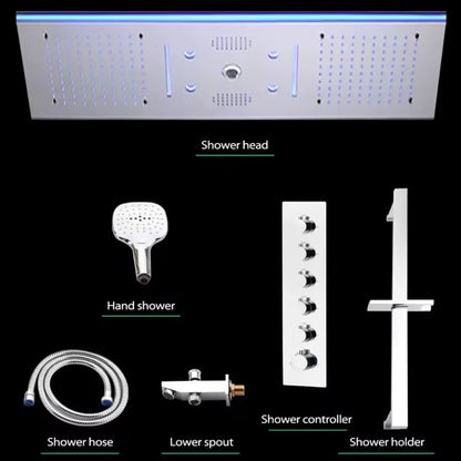 SaniSupreme® Aurora Plafond Thermostatische Doucheset 5 weg systeem Inbouw Plafond LED & Audio regendouche Chroom Glans