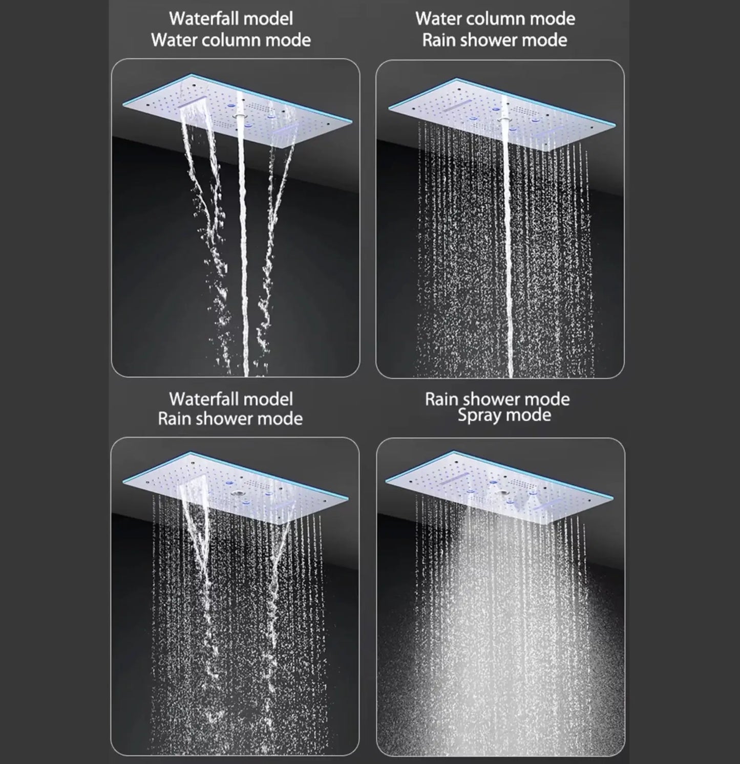 SaniSupreme® Aurora Plafond Thermostatische Doucheset 5 weg systeem Inbouw Plafond LED & Audio regendouche Chroom Glans