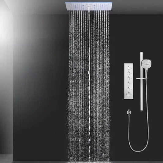 SaniSupreme® Aurora Plafond Thermostatische Doucheset 5 weg systeem Inbouw Plafond LED & Audio regendouche Chroom Glans