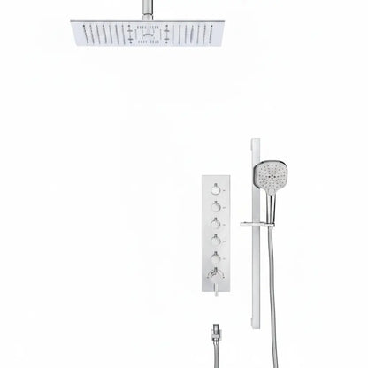 SaniSupreme® Aurora Plafond Thermostatische Doucheset 5 weg systeem Inbouw Plafond LED & Audio regendouche Chroom Glans Sanisupreme