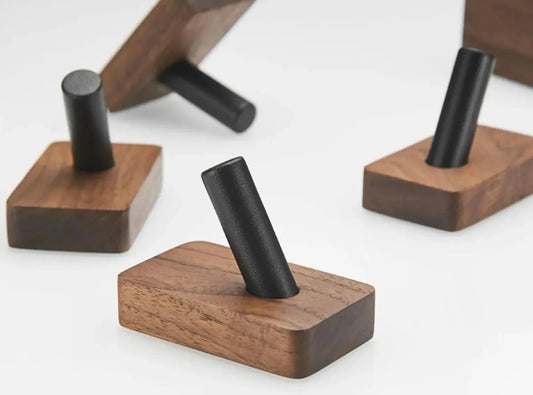 SaniSupreme Badkamer handdoek haak rechthoek walnoot mat zwart