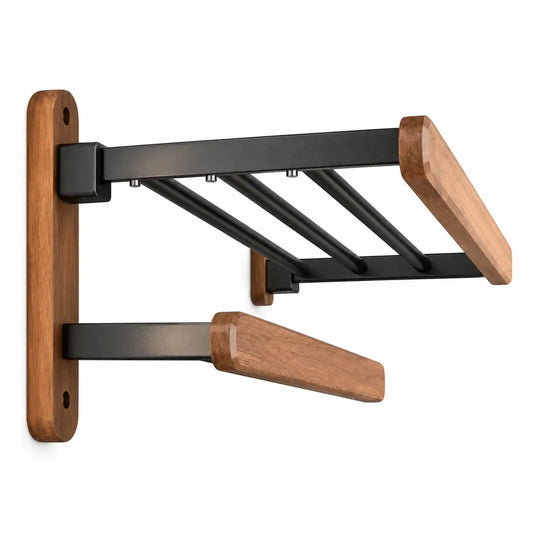 sanisupreme-badkamer-handdoek-rek-walnoot-dubbel-inklapbaar-mat-zwart-rond-60-cm-79087521