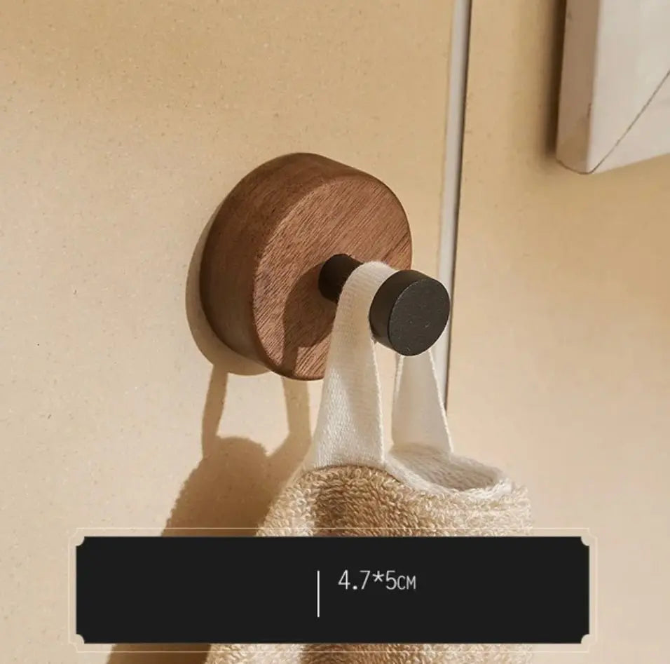 SaniSupreme Badkamer handdoekhaak rond walnoot mat zwart