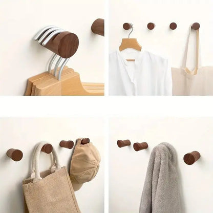 SaniSupreme Badkamer handdoekhaak rond walnoot set van 2