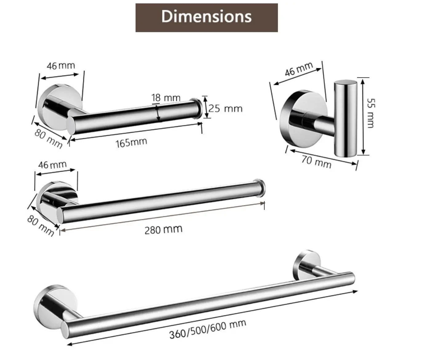 SaniSupreme Badkamerset 4 stuks Brasil: handdoekrek, handdoekbeugel,handoekhaak en toiletrolhouder, Chroom Glans