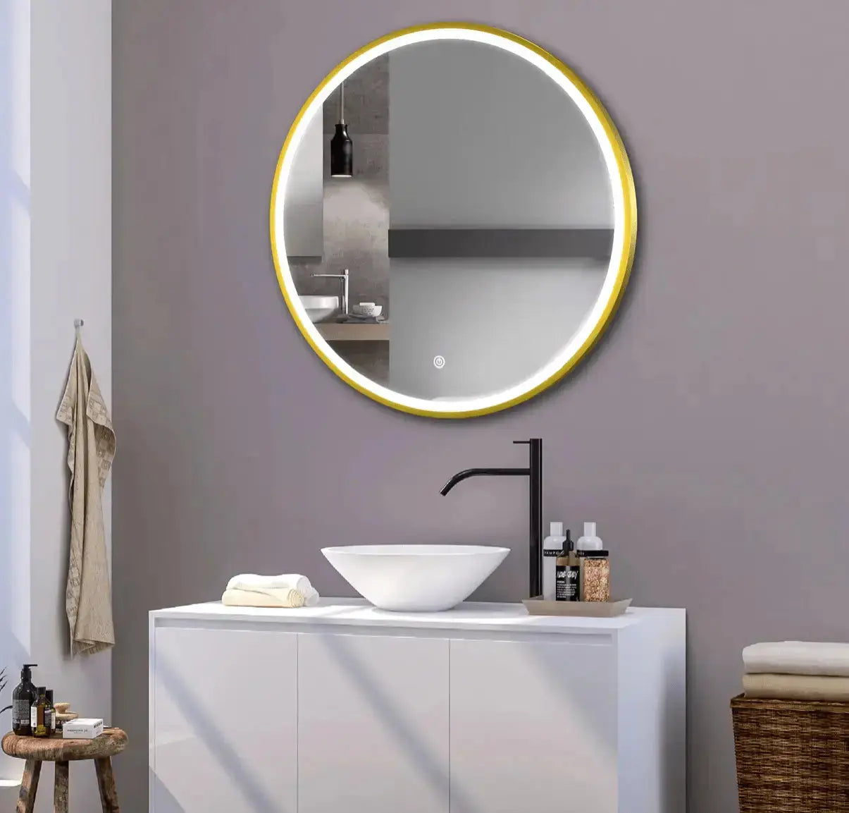 Sanisupreme Badkamerspiegel Geborsteld Goud Rond 90 cm Sanisupreme