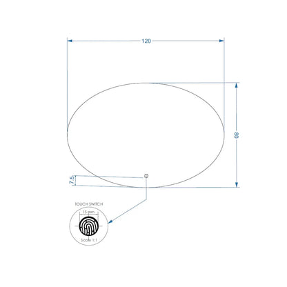 SaniSupreme Badkamerspiegel Ibiza ovaal 120 x 80 cm. met led verlichting, verwarming en touch dim - schakelaar