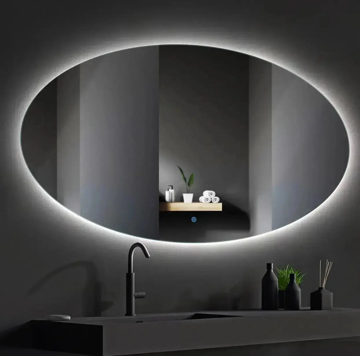 SaniSupreme Badkamerspiegel Ibiza ovaal 80 x 60 cm. met led verlichting, verwarming en touch dim - schakelaar