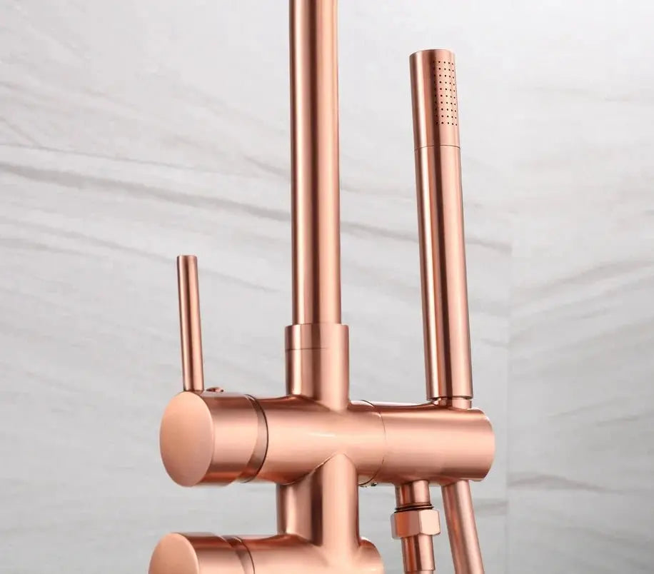 SaniSupreme Badkraan AquaVario® Copper vrijstaand model met handdouche geborsteld koper