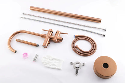 SaniSupreme Badkraan AquaVario® Copper vrijstaand model met handdouche geborsteld koper