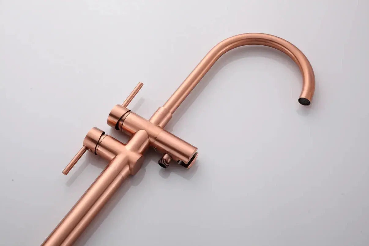 SaniSupreme Badkraan AquaVario® Copper vrijstaand model met handdouche geborsteld koper