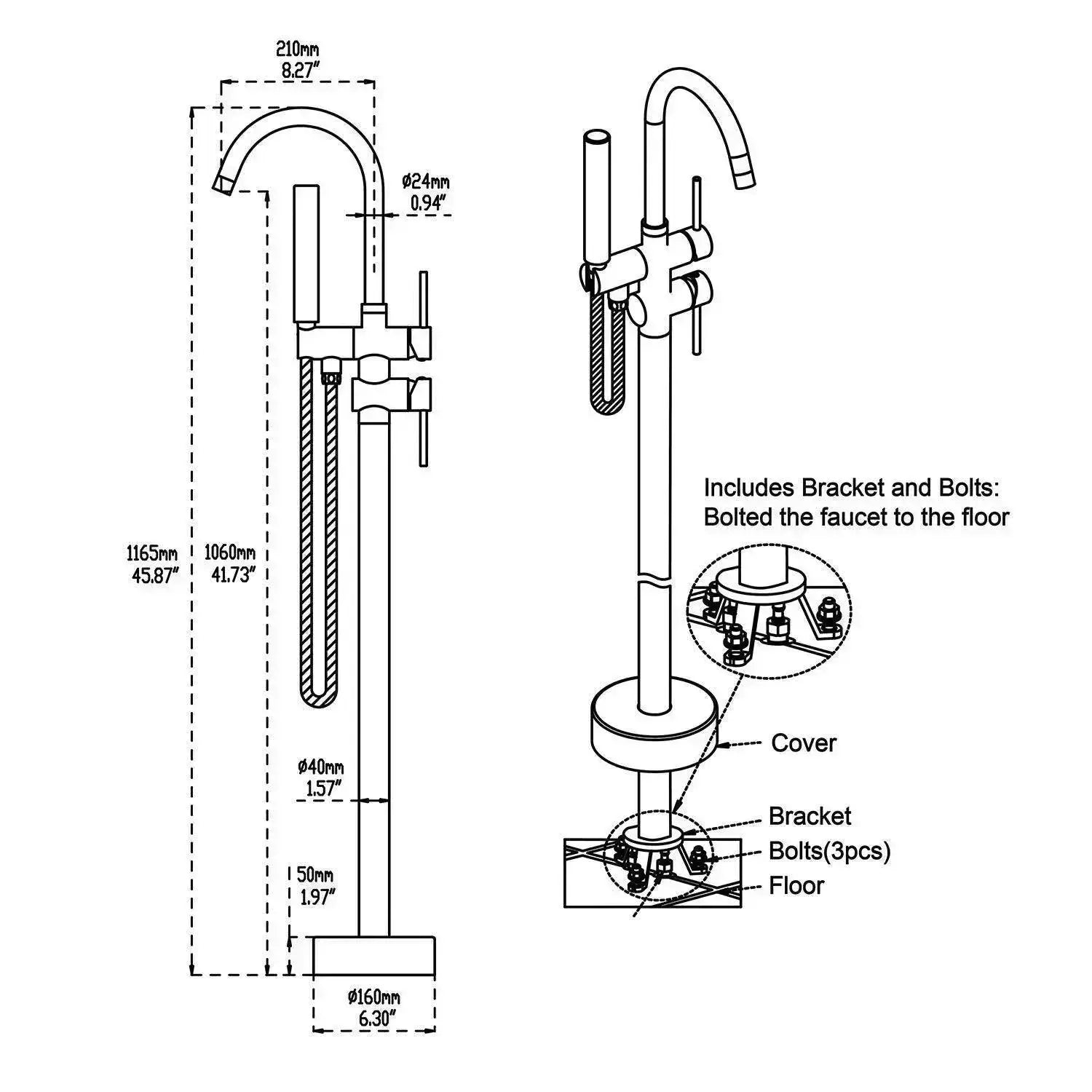 SaniSupreme Badkraan AquaVario® Gunmetal vrijstaand model met handdouche Gunmetal