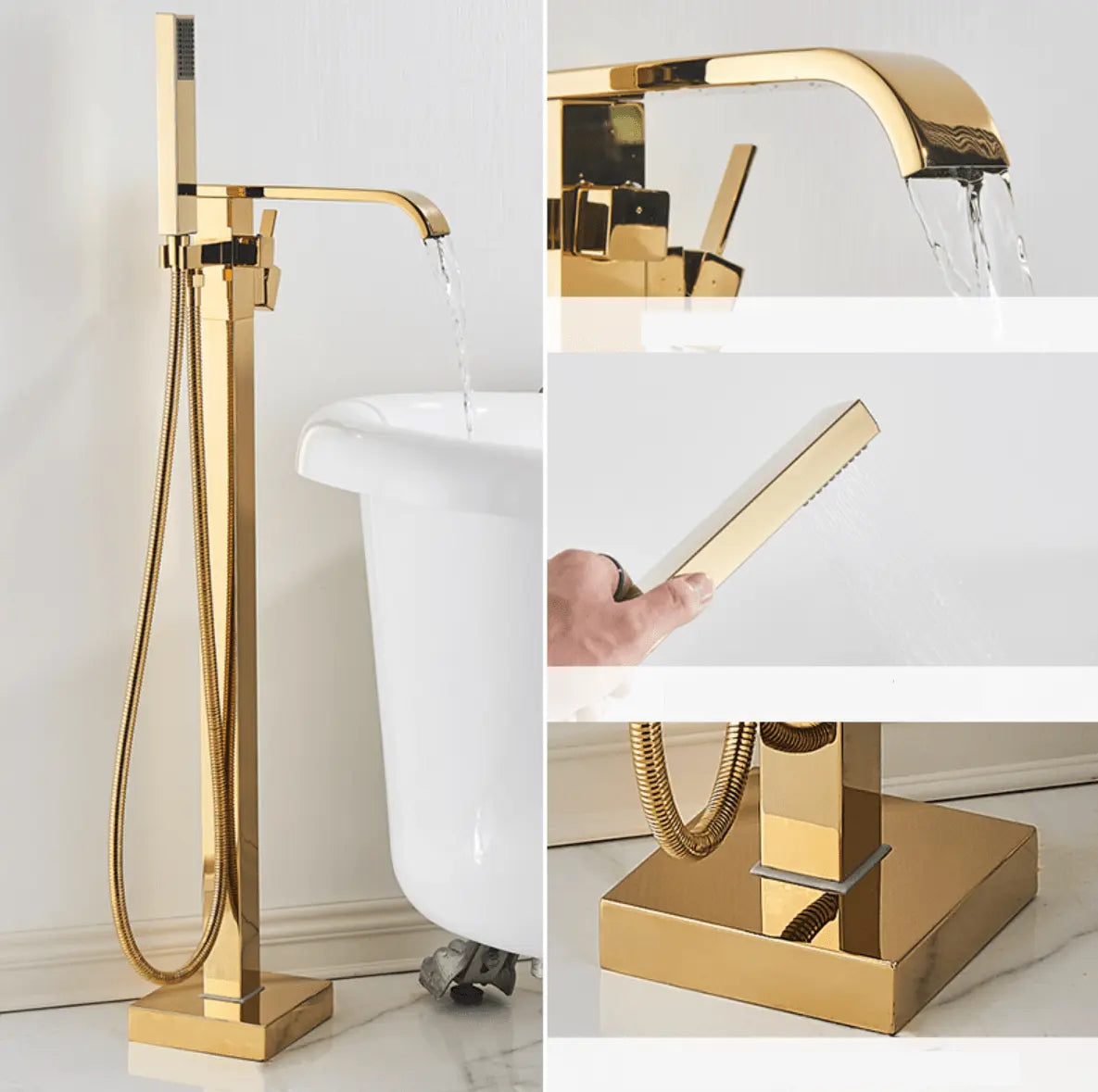 SaniSupreme® Badkraan Bocchi vrijstaand model met handdouche goud glans