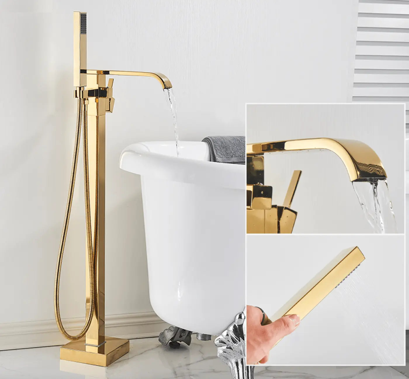 SaniSupreme® Badkraan Bocchi vrijstaand model met handdouche goud glans